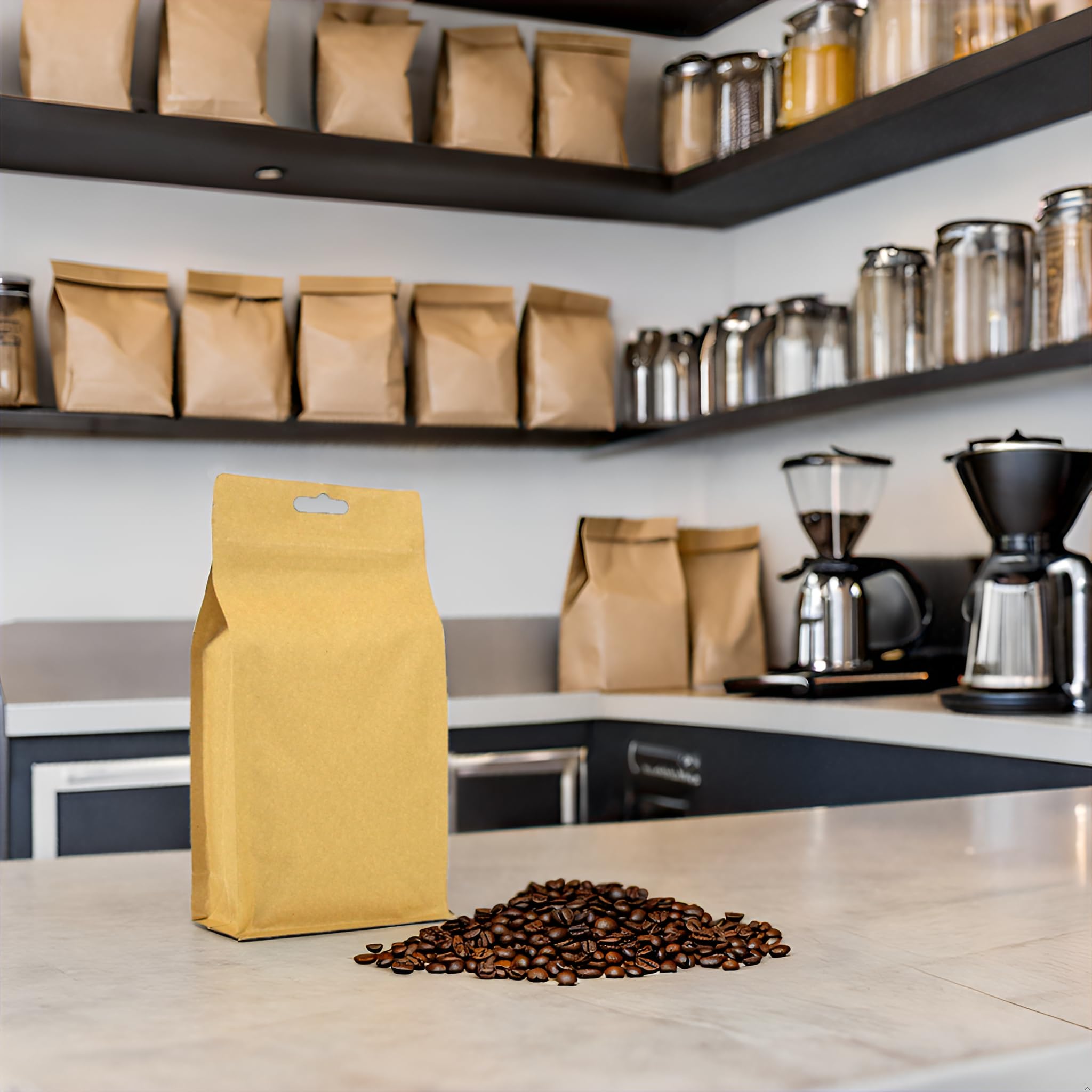 Evergreen Goods Sacs de stockage de qualité alimentaire en kraft marron, doublés d'une feuille d'aluminium, réutilisables, sacs d'emballage pour grains de café, noix, snack, 50 sachets de 180x300x50mm