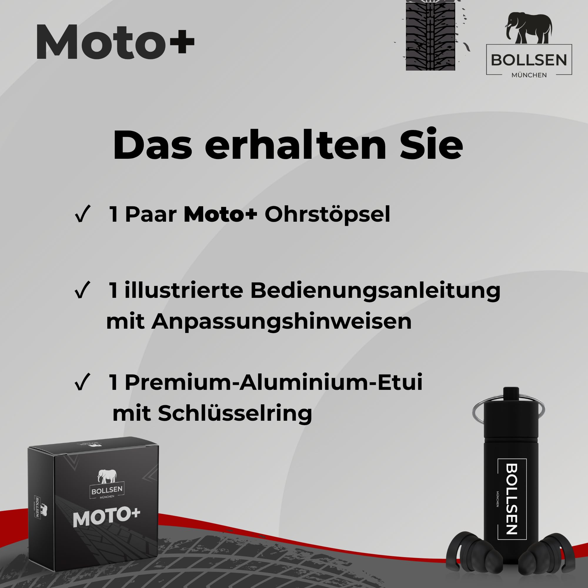 BOLLSEN Motorrad Ohrstöpsel – Wiederverwendbare Ohrstöpsel für Motorradfahrer – Windgeräuschreduzierung mit 24 dB SNR – Passt unter den Helm – Waschbar, Langlebig & Bequem (2)