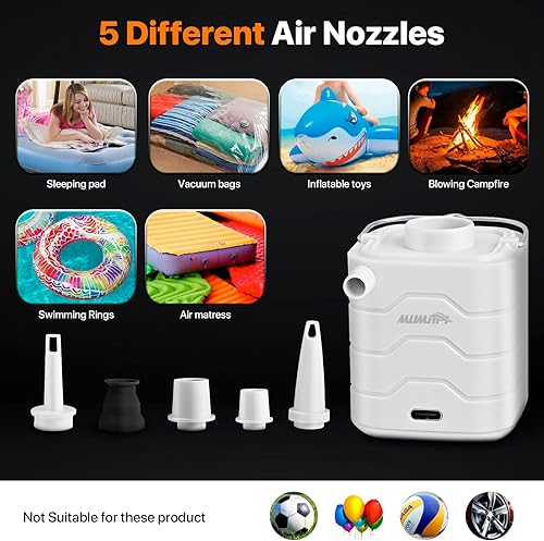 Miniatura 3 de Minibomba de aire eléctrica portátil para inflables, anillos de natación, almohadillas de dormir, bolsas de vacío, colchón, fogatas de camping e