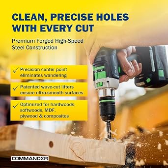Fisch Black Shark Forged Steel Forstner Drill Bit for Woodworking, Precision Wave Design, Clean Cuts in Hardwoods, MDF, and Plywood, FSA-381020, Made in Austria (11/16 inches)