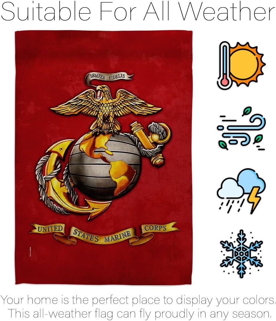 US Marine Corps Garden Flag - Set with Stand Armed Forces USMC Semper Fi United State American Military Veteran Retire Official - House Banner Small Yard Gift Double-Sided Made In USA 13 X 18.5