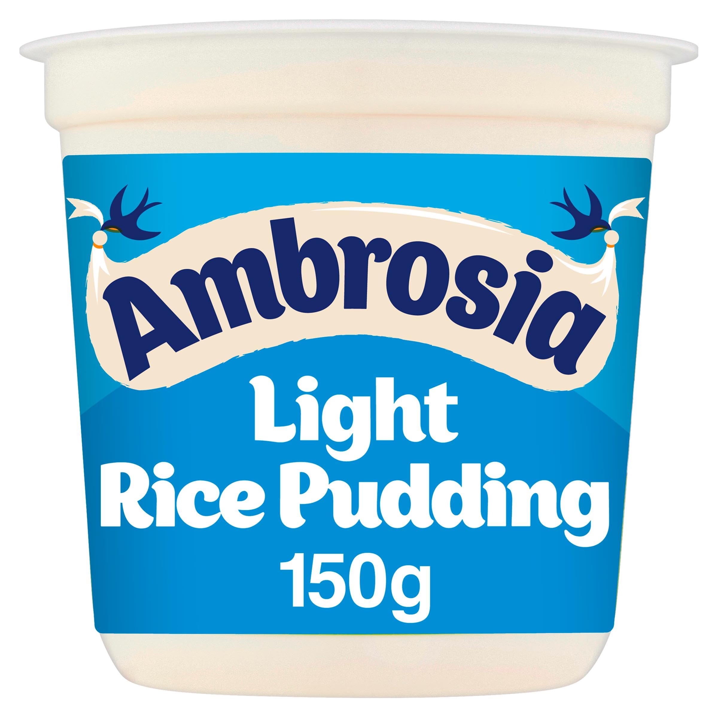 Ambrosia Light Devon Rice Pudding, 30% Less Sugar & Fat, Creamy Ready-to-Eat Dessert, 150 g Pot (Pack of 1)