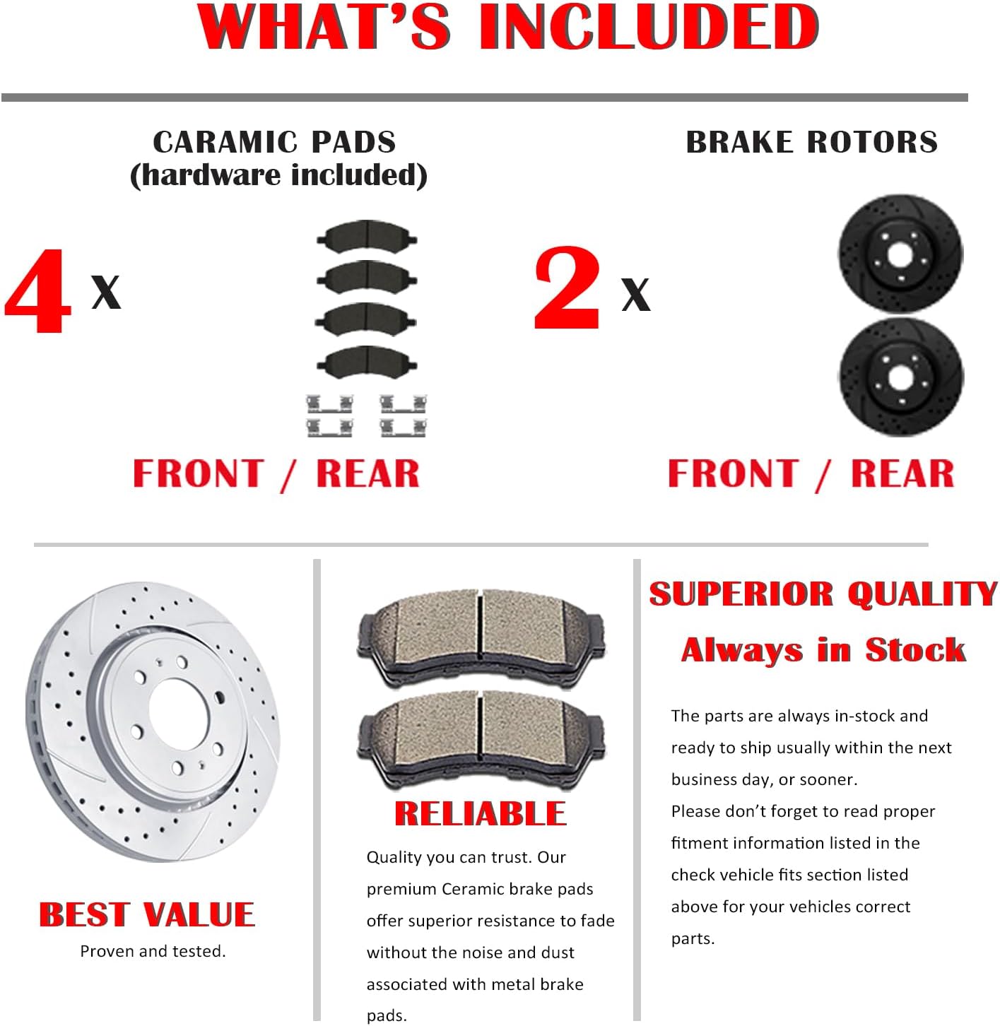 Rear Brake Kit for Dodge Ram 1500 Durango Chrysler Aspen Drilled & Slotted Disc Brake Rotors Ceramic Brakes Pads 5 Lugs 13.86 inch Rotor