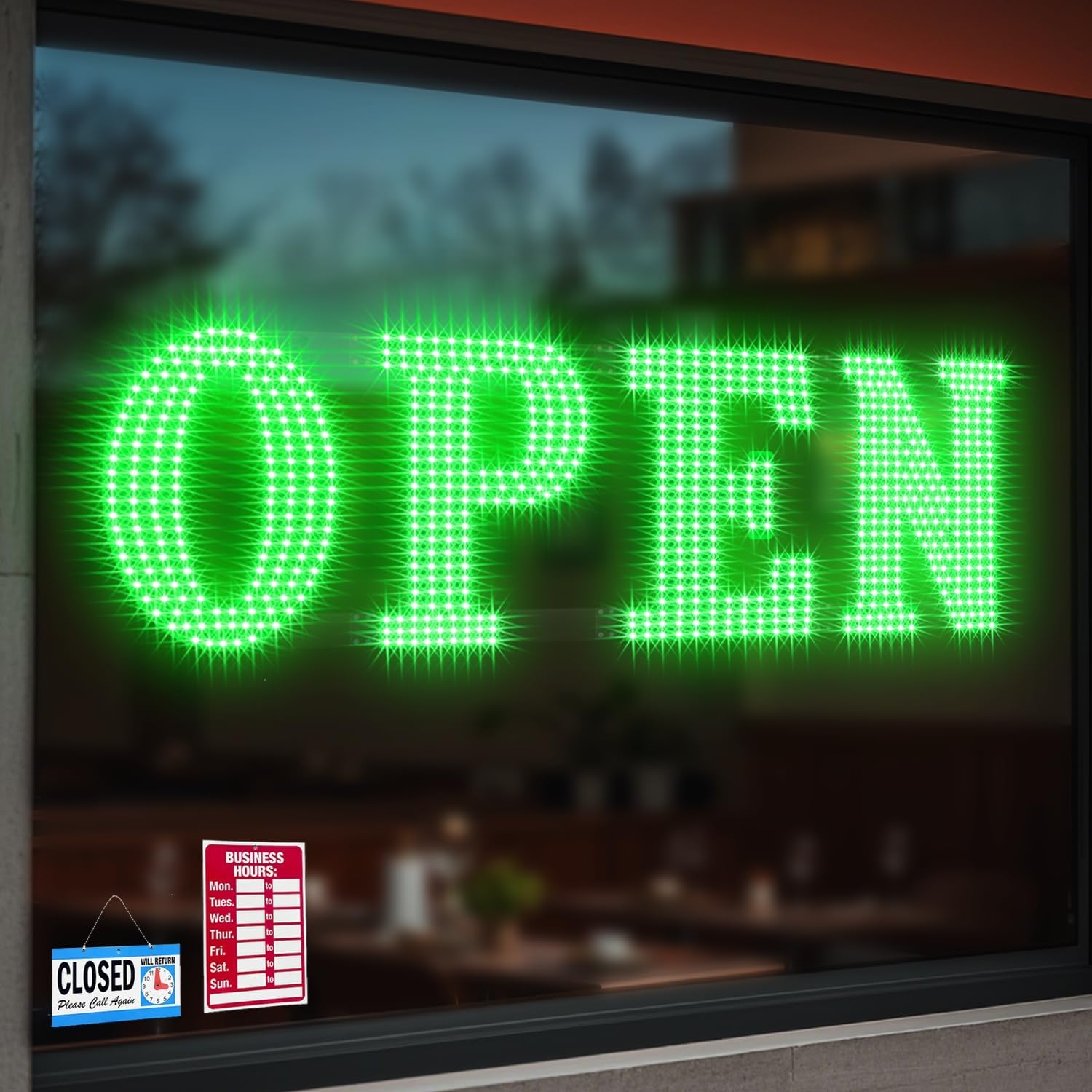 40x14 in LED Open Sign with Hanging Installation (Green)