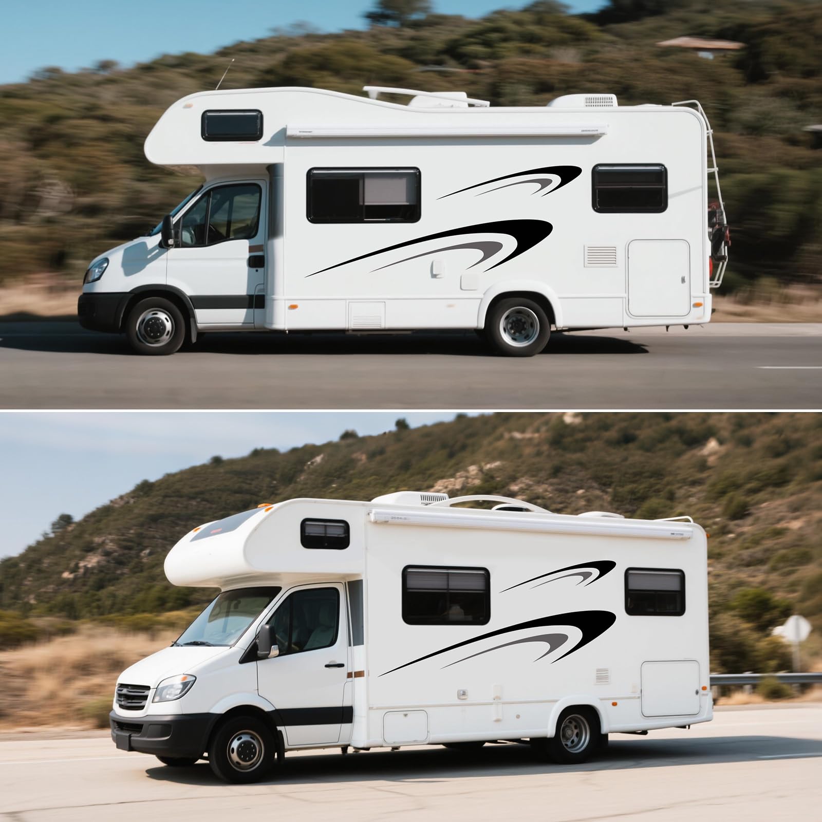 Baceyong 6 piezas gráficas de rayas de vinilo, calcomanías grandes de vinilo para caravana, remolque, autocaravana, pegatinas gráficas, vinilos para furgonetas camper, negro, gris