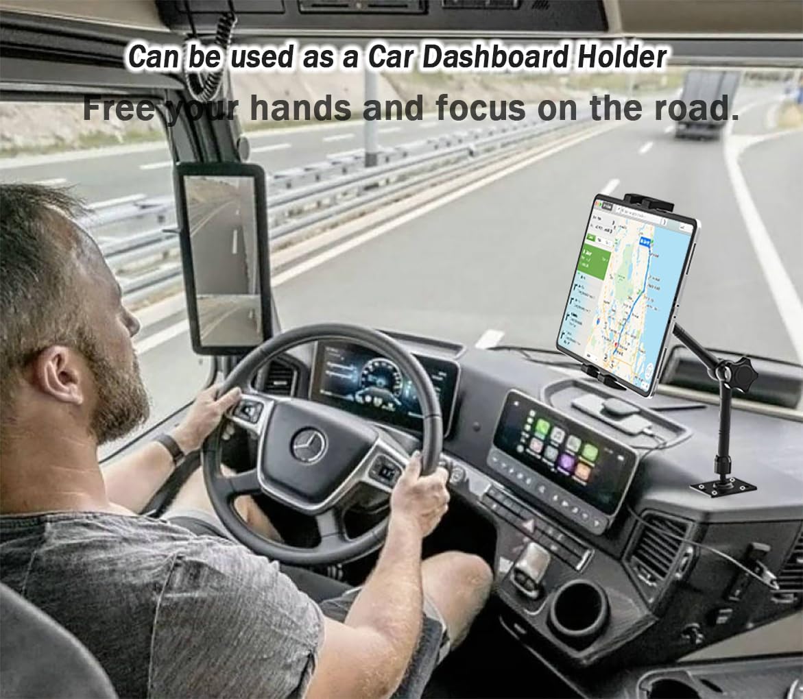 Adjustable Wall Tablet Holder, Tablet Swivel Arm Wall Mount, Drill Base Metal iPad Stand for Kitchen/Bed Room/Counter for 4-12.9" Tablets & Phones, iPad Pro Air Mini, Galaxy Tab, Switch, iPhone