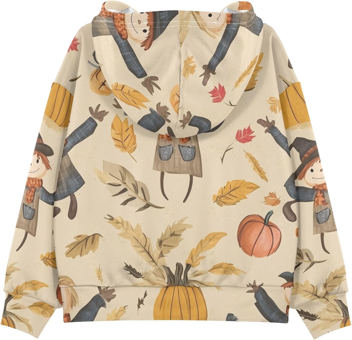 ZZXXB Scarecrow Pumpkins Kids Sweatshirts Boys Girls Hooded Kangaroo Pocket Pullover Tops XS-XXL
