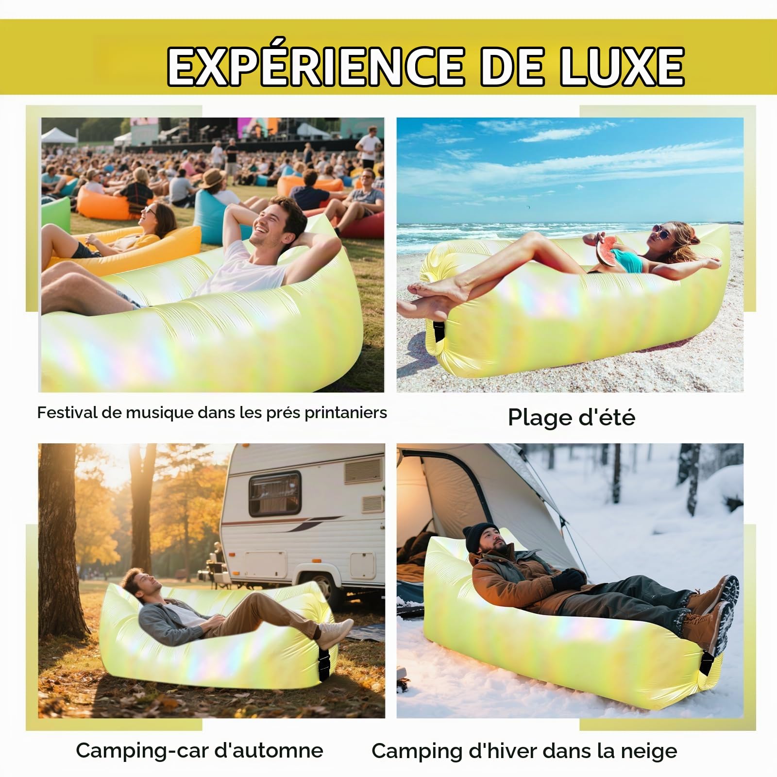 Hamac Gonflable, 185 * 70CM Transat, Canapé, Sofa, Chaise Longue Gonflable, avec Le Portable Package, pour Le Camping, la Mer, la Plage, Le Festival de Musique