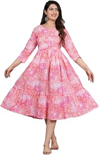 Kuruti B Sheets Women's Cotton Floral Printed Anarkali Kurta for Women Pink