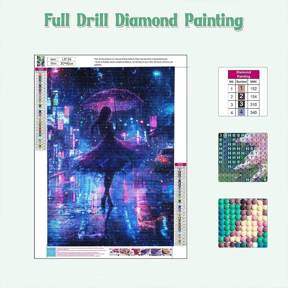 5D Diamond Painting Adult Sets, Regentag Frau DIY Anfänger Mosaik Malerei, Stickerei Leinwand, Kristall Beads Kunsthand Werk, Wohnungseinrichtung wall Dekoration, für Geschenke Frauen 90x180cm P3CL842