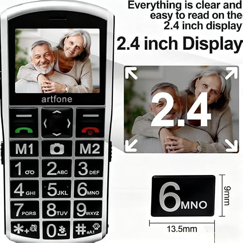 Miniatura 2 de A400 Pro Silver - Teléfono celular de botón grande para personas mayores, teléfonos desbloqueados 4G LTE con botón SOS, cámara trasera de 2 MP, base