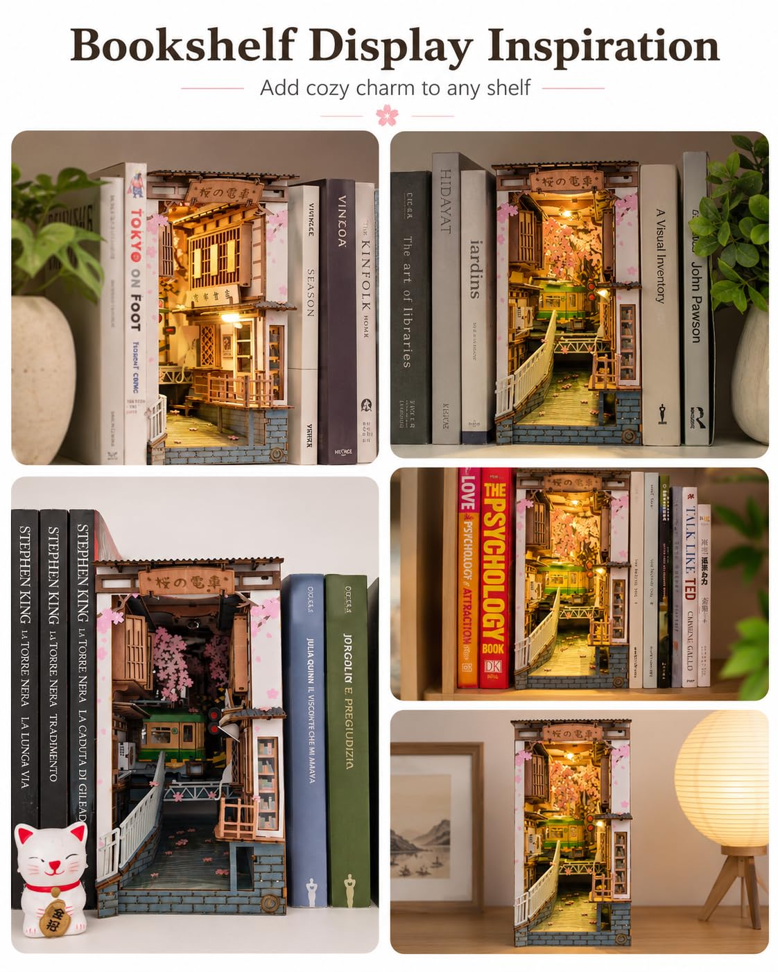 Rolife TGB01 Sakura Densya Kit Book Nook per libreria | Puzzle 3D in legno decorazione da scaffale regalo per adulti e appassionati di miniature
