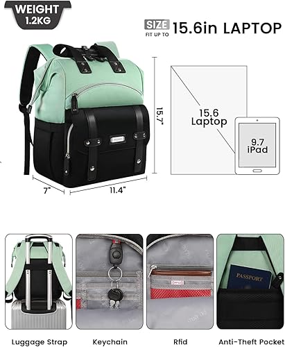 Miniatura 2 de FALANKO Mochila rosa-mujer-0619, negro, verde, (15.6inch-greenblack), Mochila y mochila para laptop para mujer