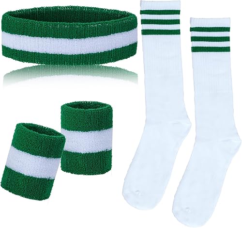 Miniatura 14 de Sucrain Juego de 5 bandas para el sudor y calcetines a rayas, bandas deportivas para el sudor, bandas para sudar, bandas para sudar, rojo, blanco