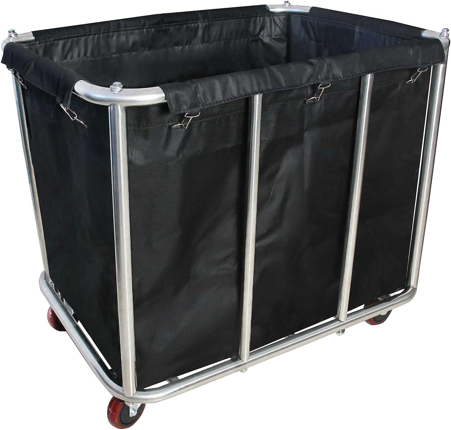 Commercial Large Stainless Steel Laundry Trolley Cart with Wheels - Heavy Duty Rolling Laundry Cart for Industrial/Home，10 Bushel,35.4" Lx25.6 Wx31.5 H (Black)