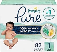 Pampers Pure Baby Diapers Size 1, 82 Ct - 100% Leakproof, Vitamin-Enriched Hypoallergenic Skin Protection (8-14 lbs)