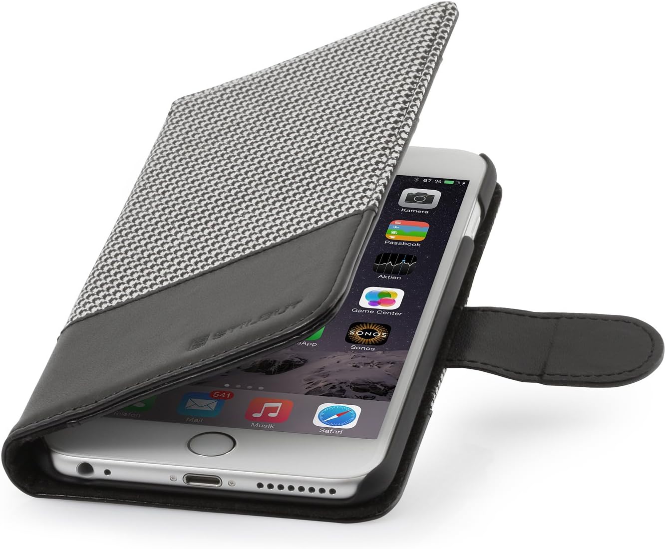 StilGut® "Talis Fashion, Genuine Leather Wallet Case for Apple iPhone 6 Plus & iPhone 6s Plus (5.5''), Vichy-Black