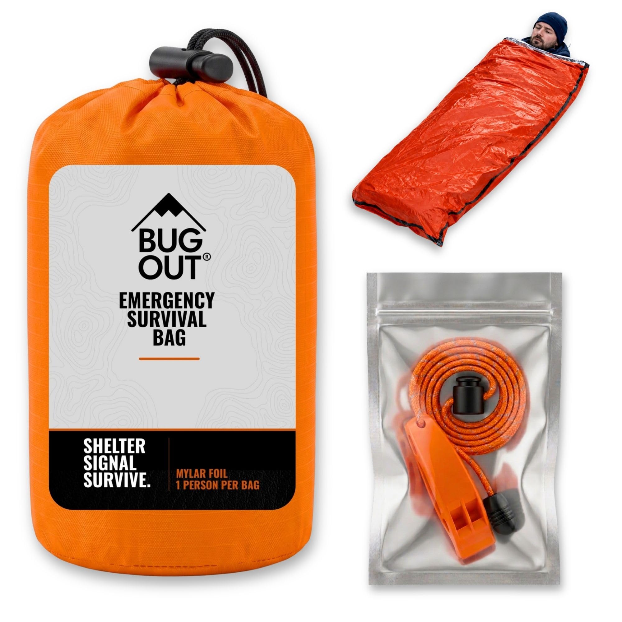 BUG OUT Mylar Foil Survival Bivvy Bag with Emergency Whistle 1 Pack