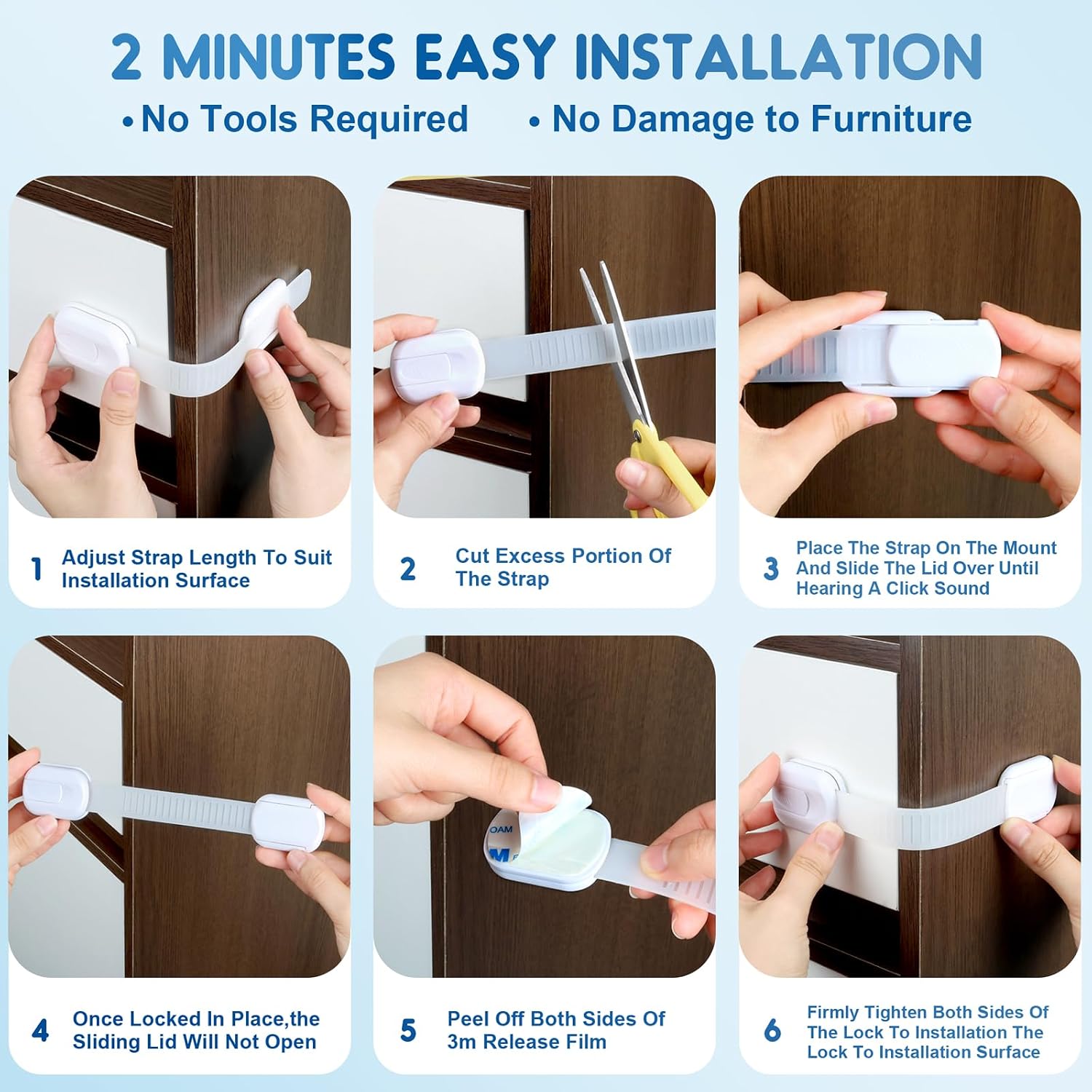 8 Pack Cabinet Locks Baby Proofing, Child Proof Cabinet Locks with Strong Adhesive Child Safety Locks for Doors No Drilling, Cabinet Locks for Babies- White