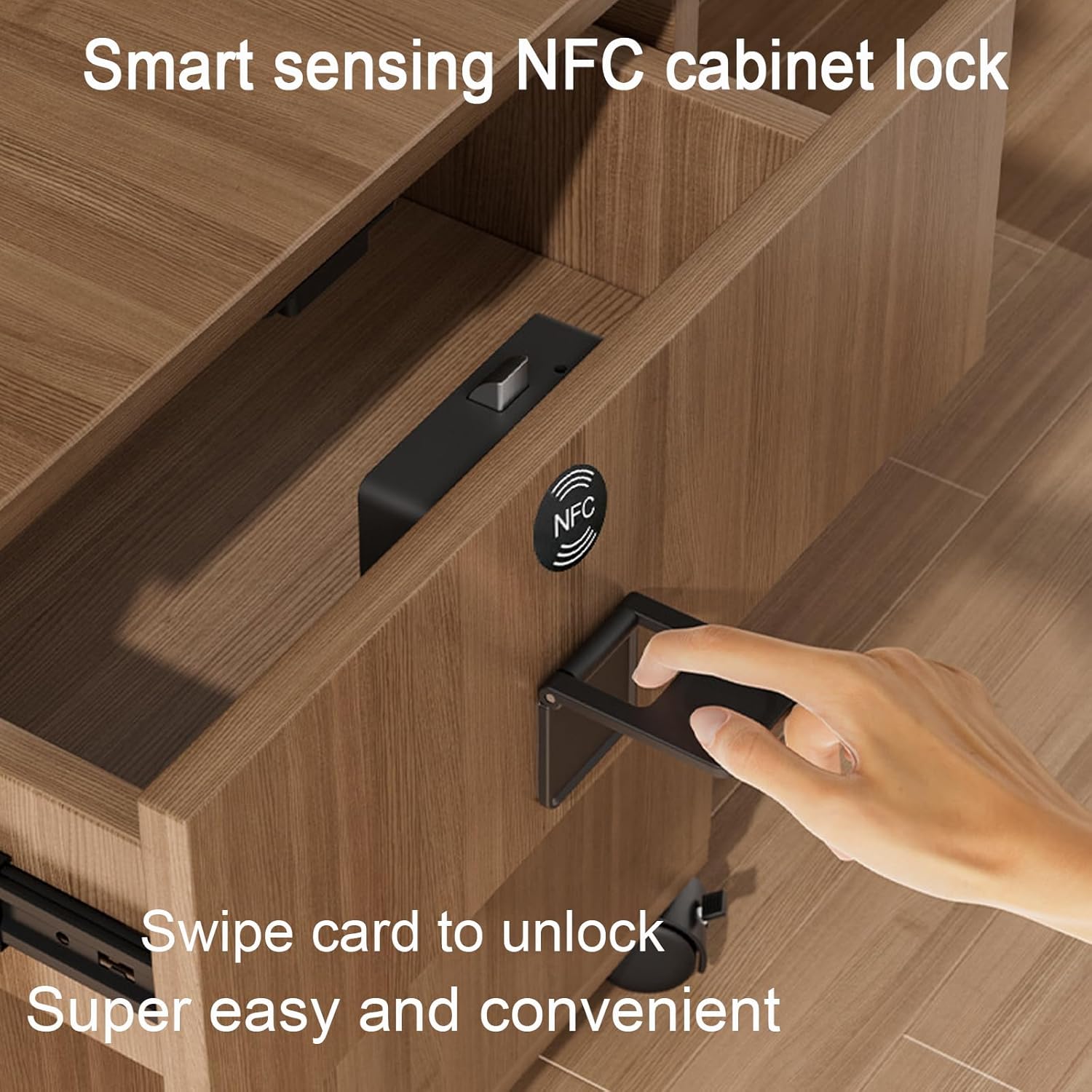 CMINGJ NFC Smart Cabinet Lock, Magnetic Sensing Child Safety Baby Proofing Drawer Lock 4 Unlocking Methods (NFC Card, Handle, Phone, Watch), Long Battery Life, Universal Fit, High Security