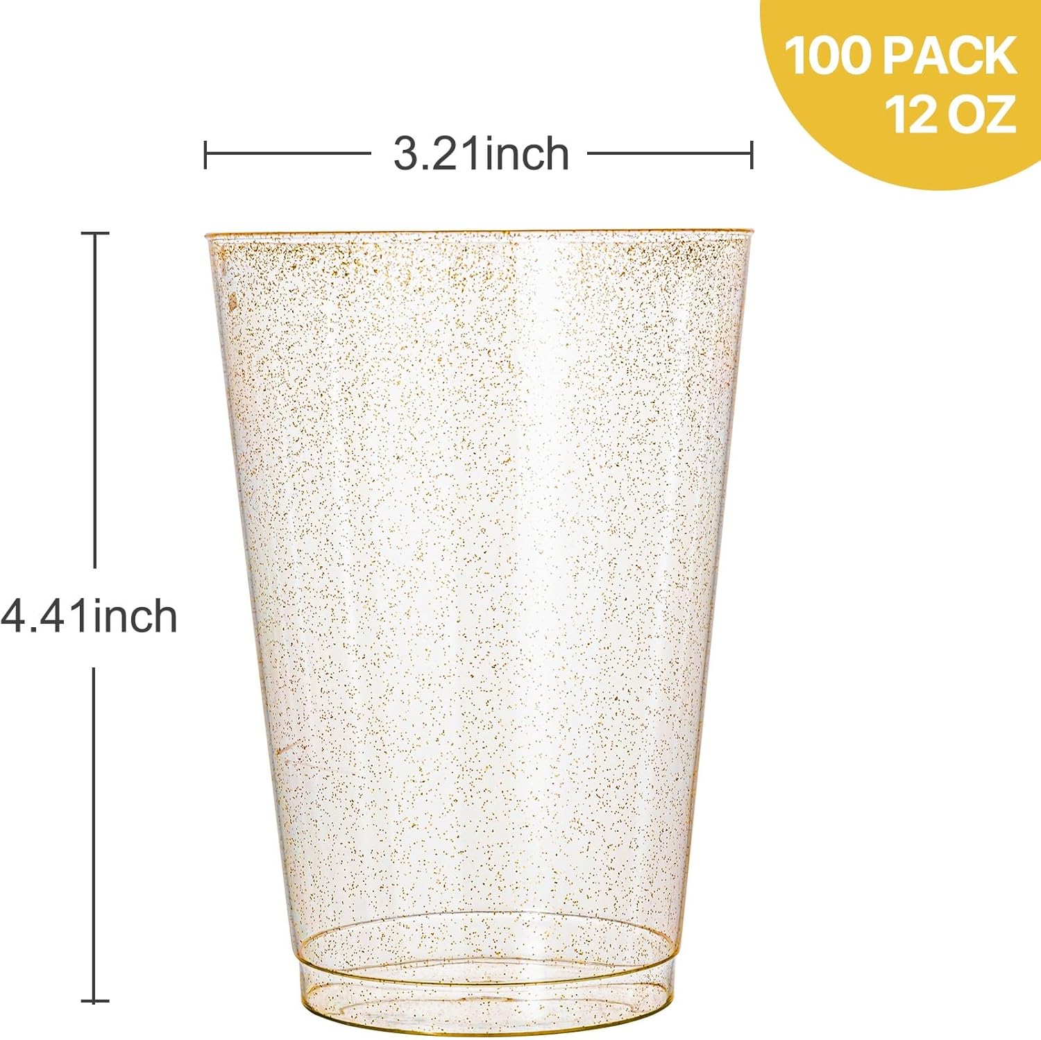 N9R 100PCS 12oz Gold Plastic Cups, Gold Glitter Disposable, Elegant Wedding and Party Cups - Image 2