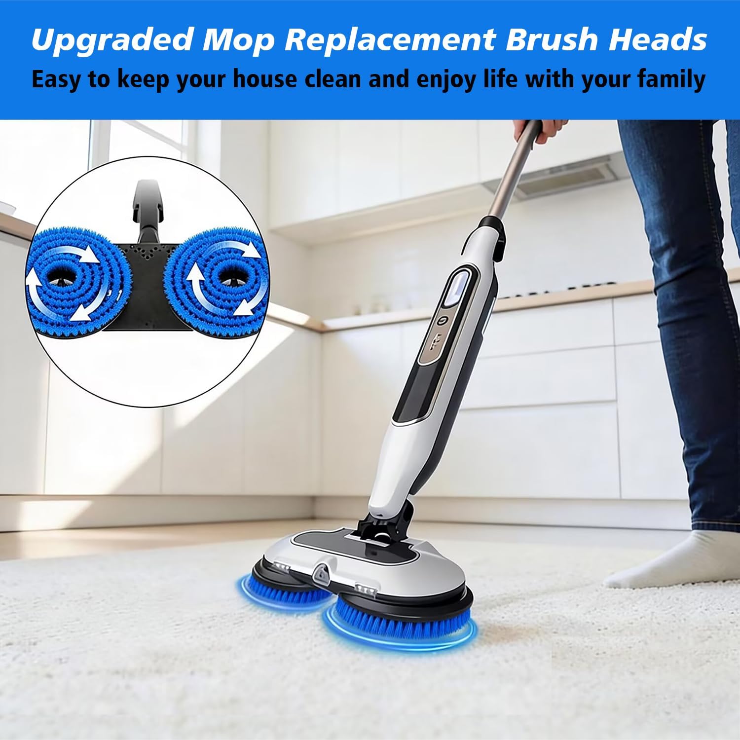 4 Pack Brush for Shark Steam Mop S7000 S7001 S7020 S7005 S8021 S8001 Replacement Brush Heads with Nylon Bristles and Scrub Pad Abrasive Polishing Pad (2 Blue+2 White)