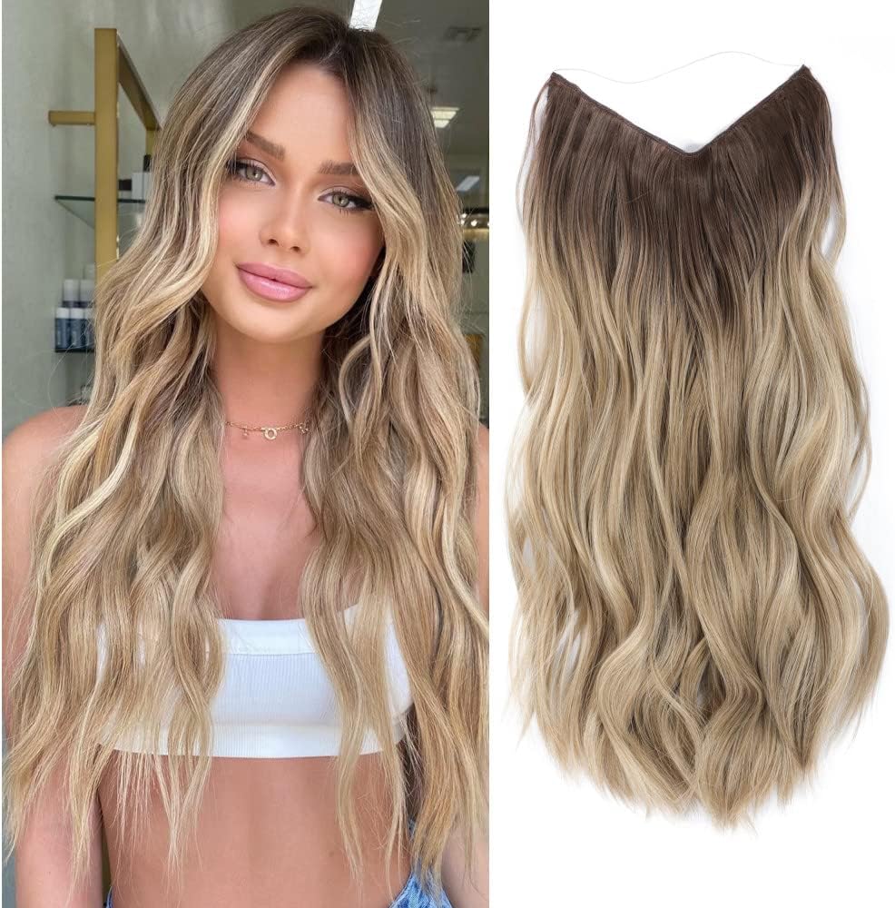 Invisible Wire Hair Extensions with Adjustable Size Ombre Blonde Hair