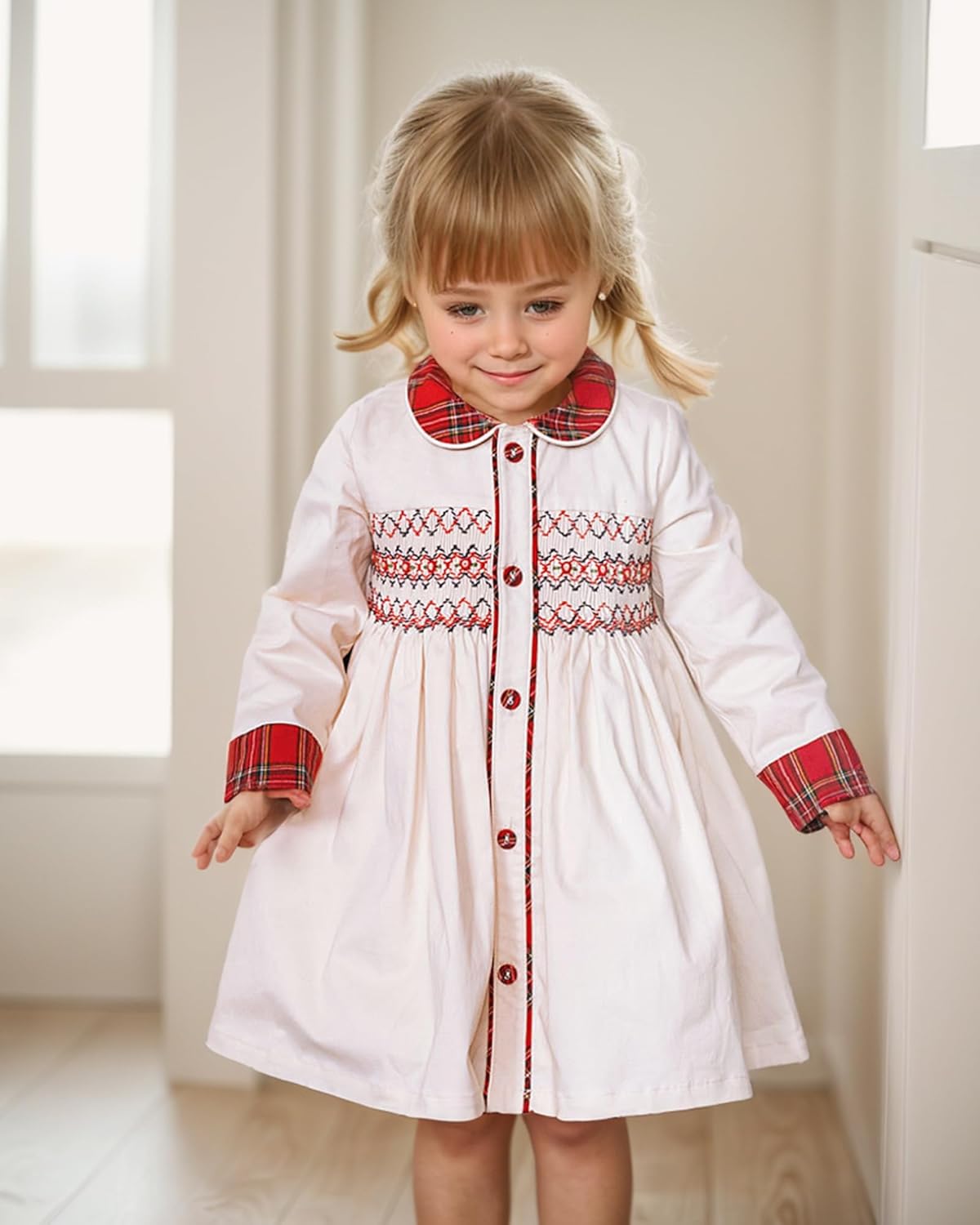 Toddler Smocked Dress Baby Girls' Clothing Long Sleeve Fall Dresses Family Matching Easter Clothes for Birthday Holiday - Image 4
