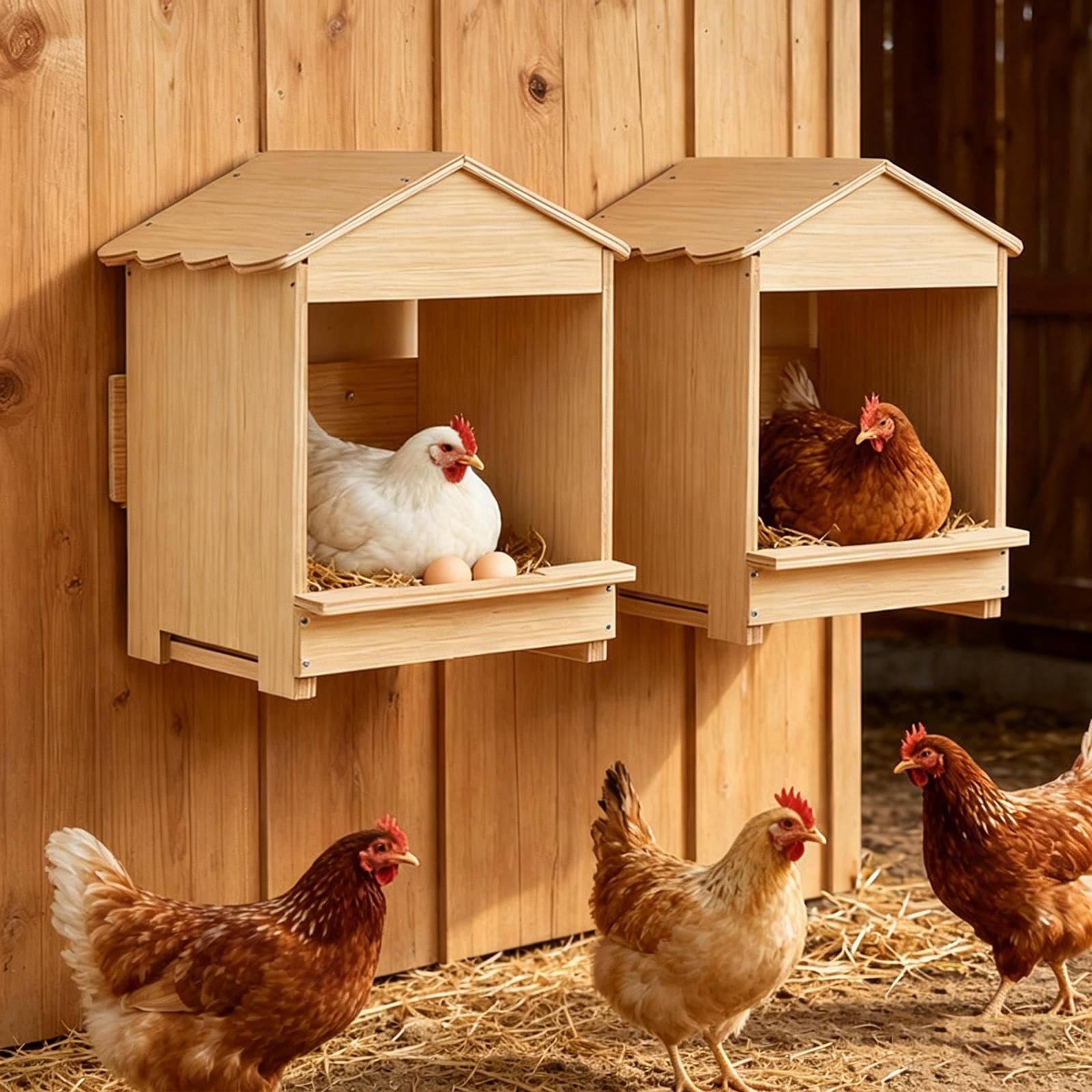 Nido per Galline, con Scomparti Individuali, in Legno Massello, Raccogli-Uova, di Facile Manutenzione, Pratico per Allevare Galline in Casa.