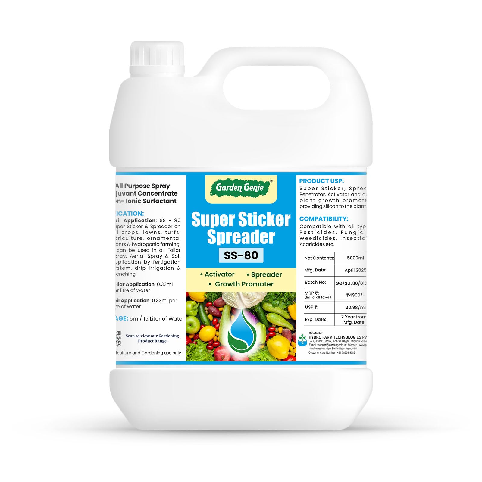 Garden Genie Super Sticker Spreader (SS-80) 5 Liter | Silicone Sticker for Plants Spray | Silicone Based Activator & Growth Promoter Spreader | All Purpose Spray Adjuvant Concentrate for Crops
