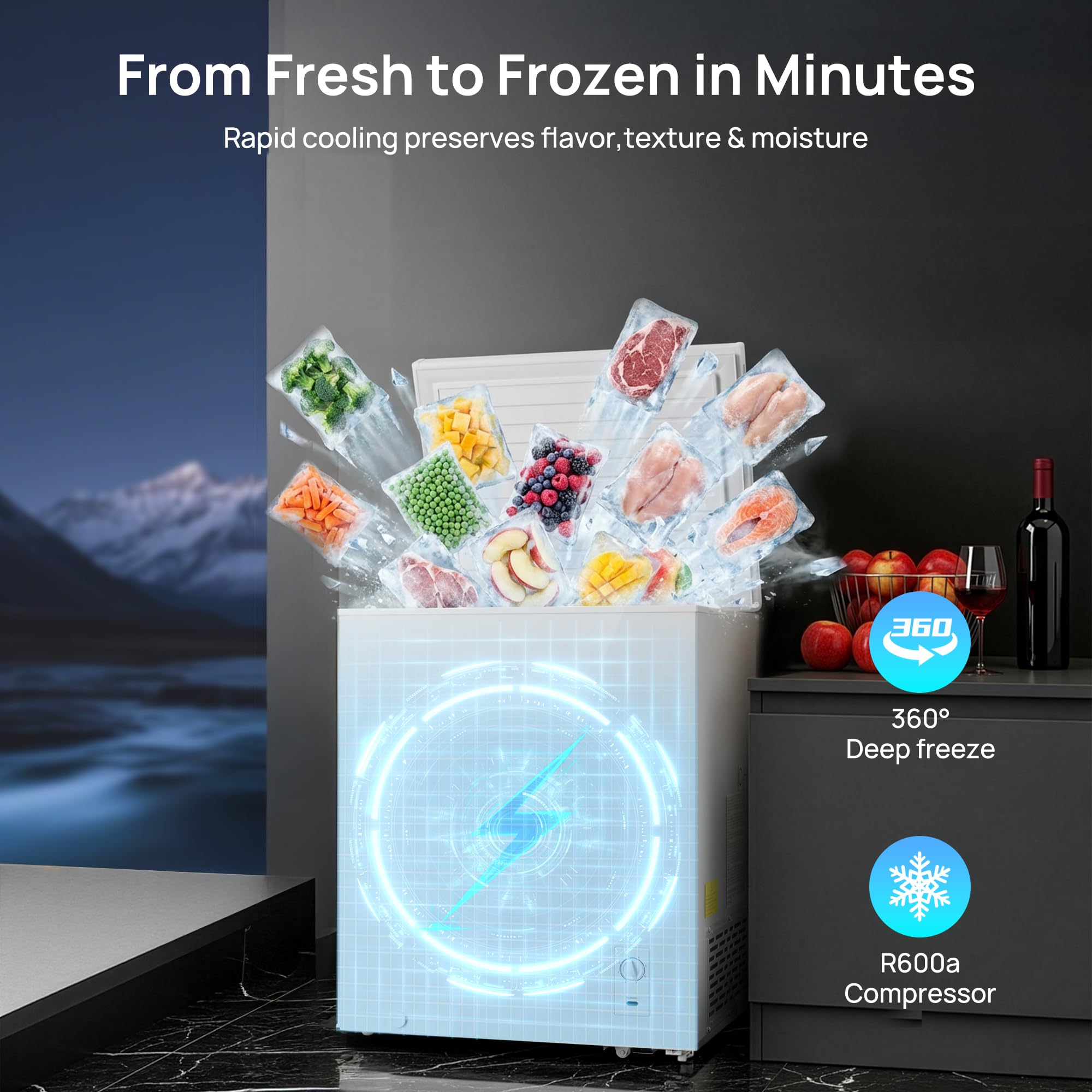 2.7 Cu.Ft Chest Freezer, Small Compact Deep Freezer with Adjustable 7 Thermostat,2 Removable Baskets, Energy Saving, Quiet Top Open Door Mini Meat Freezer with LED Light for Garage Outdoor Home Office - 3
