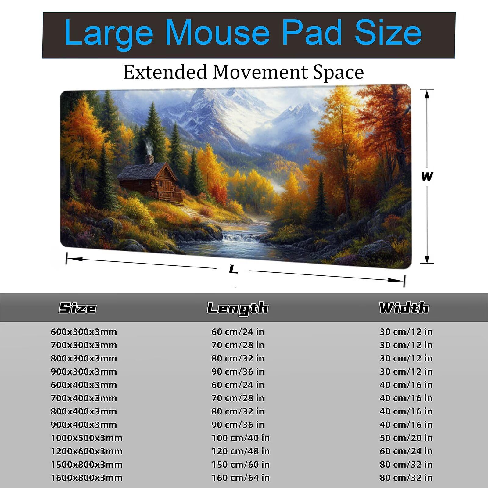 Podkładka pod mysz do gier Śnieżna góra Podkładka pod mysz XXL 1500 x 800 x 3 mm, podkładka pod mysz fabryczną do klawiatury i biura, z przeszytymi krawędziami i antypoślizgowym tyłem pod ręką biurko