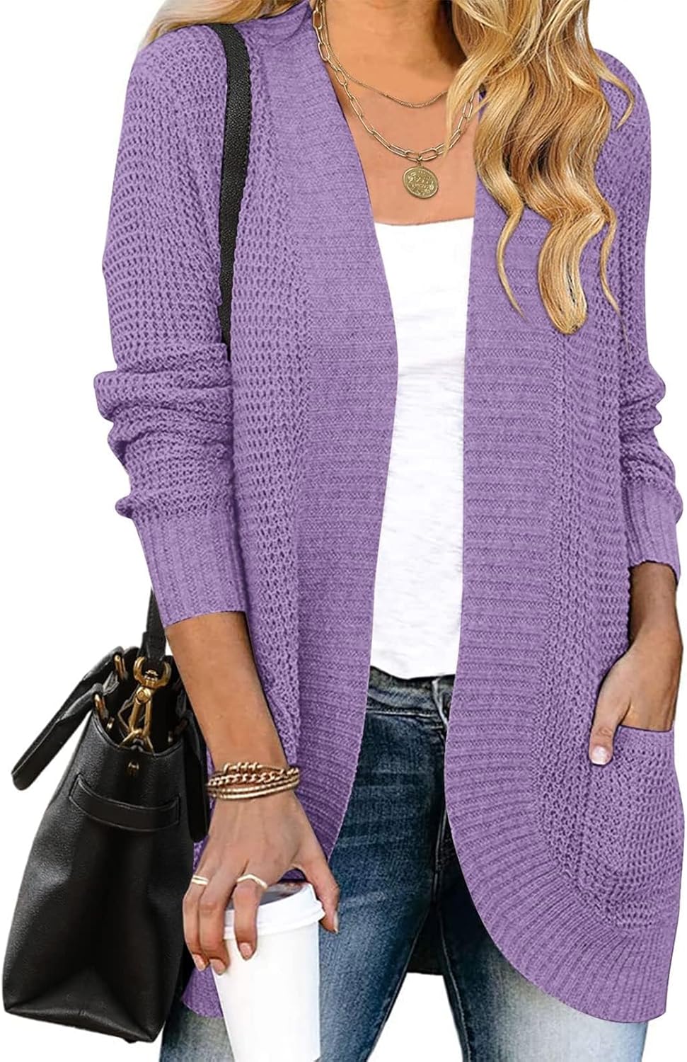 ZESICA Women's Fall Winter 2025 Long Sleeve Open Front Casual Lightweight Soft Knit Cardigan Sweater Outerwear