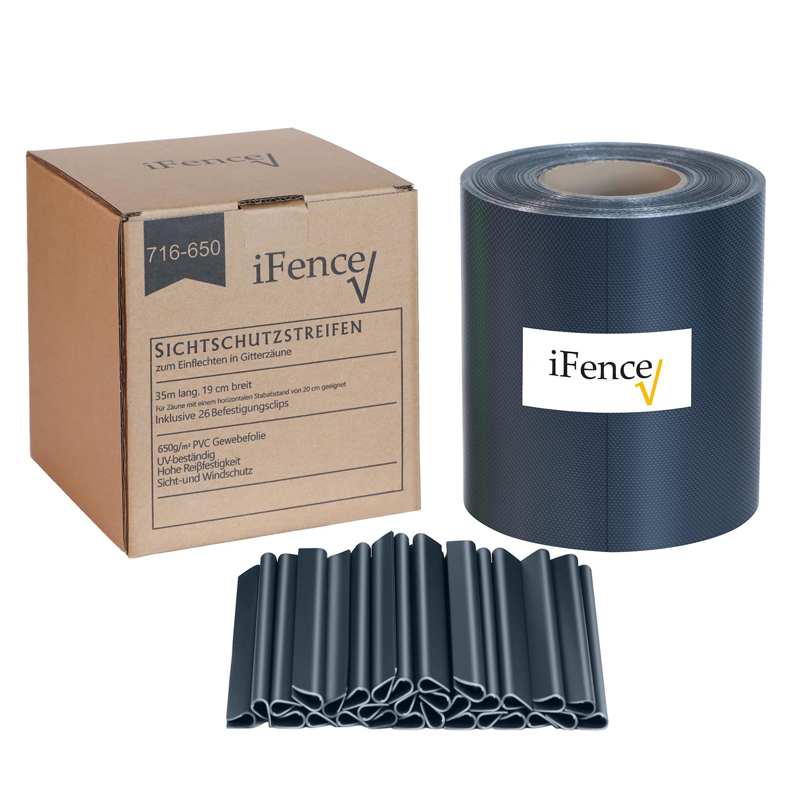 PVC Sichtschutzstreifen für Doppelstabmattenzaun, 650g/m² 35 m x 19 cm inkl. 24 Clips/Klemmstreifen, Sichtschutz Zaun, Sichtschutz Garten Zaunfolie (Anthrazit) | 0.6mm Dicke, Hochwertiges PVC-Material ohne stechenden Geruch
