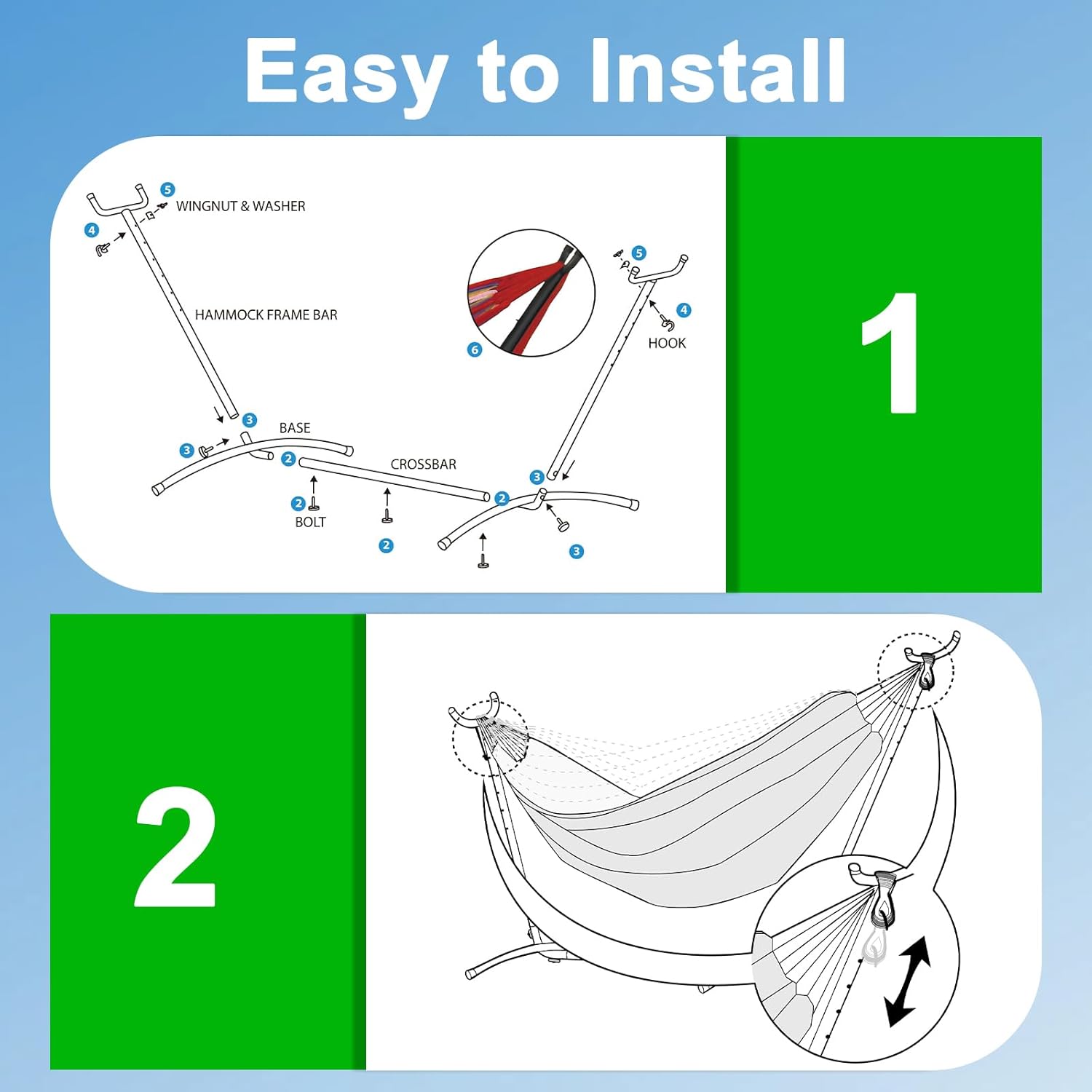 Double Hammock Comfortable with Stand for Hanging Sturdy 440lbs Capacity Hammock for Camping Outside Garden Outdoor Indoor Patio Backyard, Black and White
