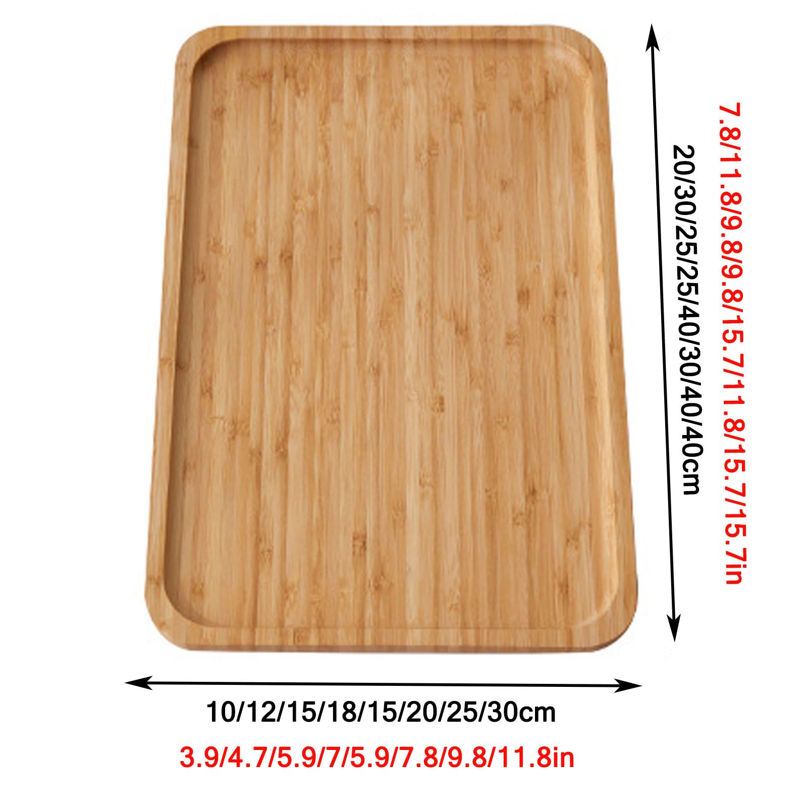 HUHJYUGE Bandeja para Servir de Bambú, Bandeja Rectangular Redonda de Bambú con Borde Elevado, Bandeja de Servir Decorativa, para Bebidas, Desayuno y Cocina (Rectangular/30x40cm)