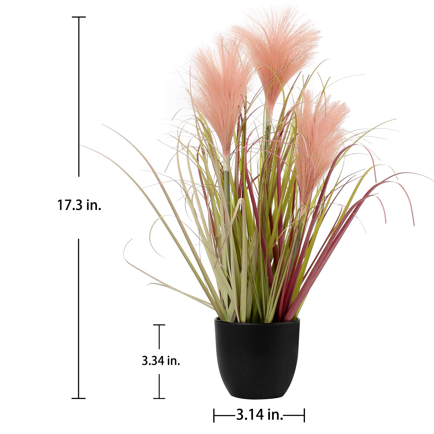Small Fake Plants 17" Faux Pink Pampas Grass Plants Decor Artificial Potted Plants for Home Office Desk Room Bathroom House Garden Indoor or Outdoor Decoration, Briful