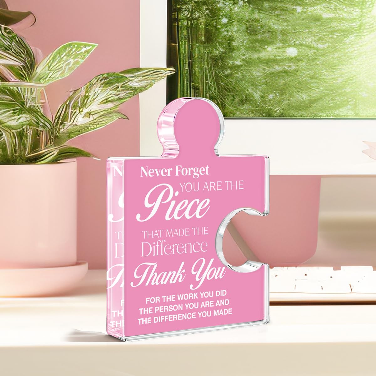 Thank You Appreciation Gifts for Women, Unique Inspirational Spiritual Gifts for Women, Never Forget You Are the Piece That Made the Difference Acrylic Puzzle Piece Plaque Office Decor