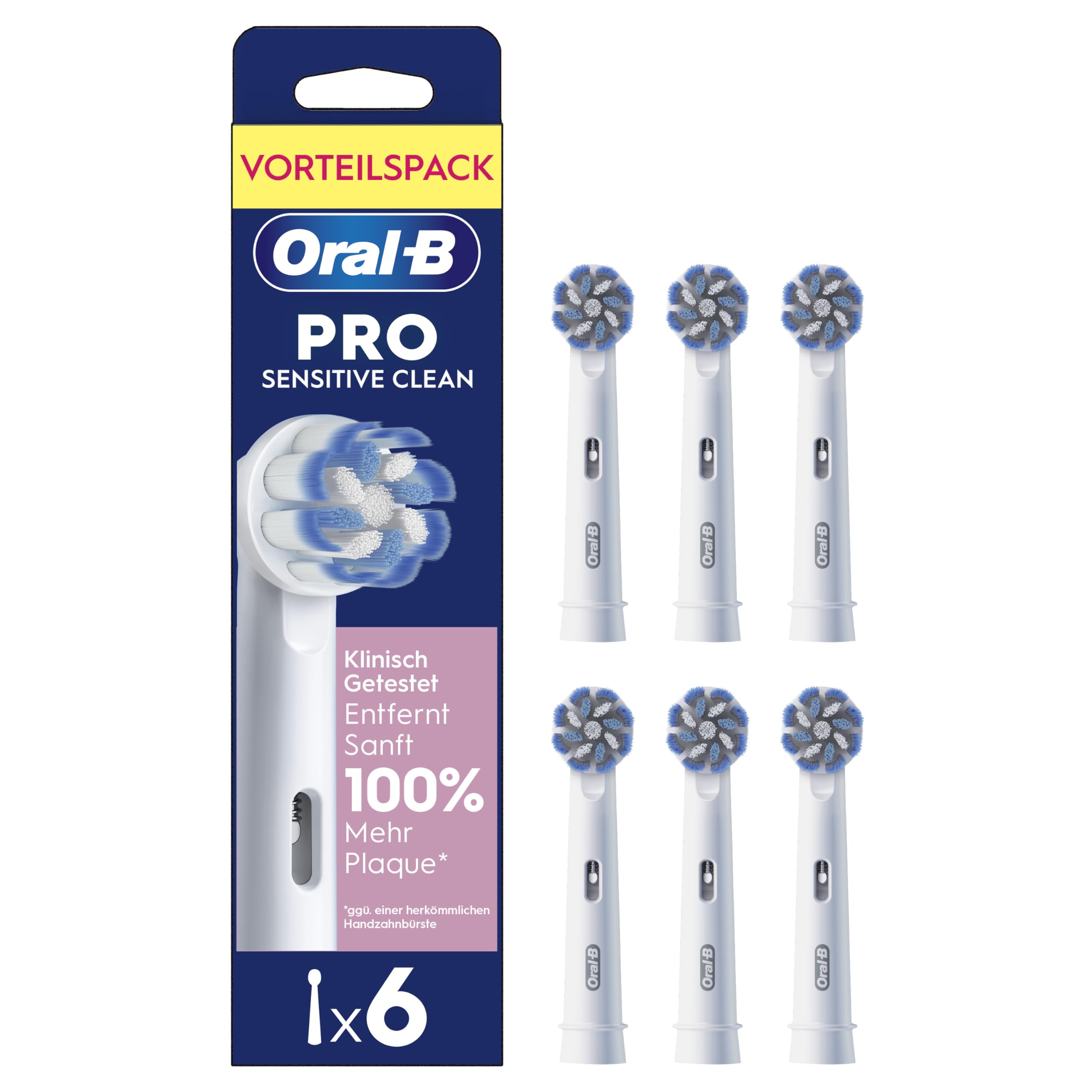 Oral-B Aufsteckbürsten PRO Sensitive Clean, Weiß, 6 Stück | Original Zahnbürstenaufsatz für Elektrische Zahnbürste, Sanfte Und Effektive Zahnreinigung