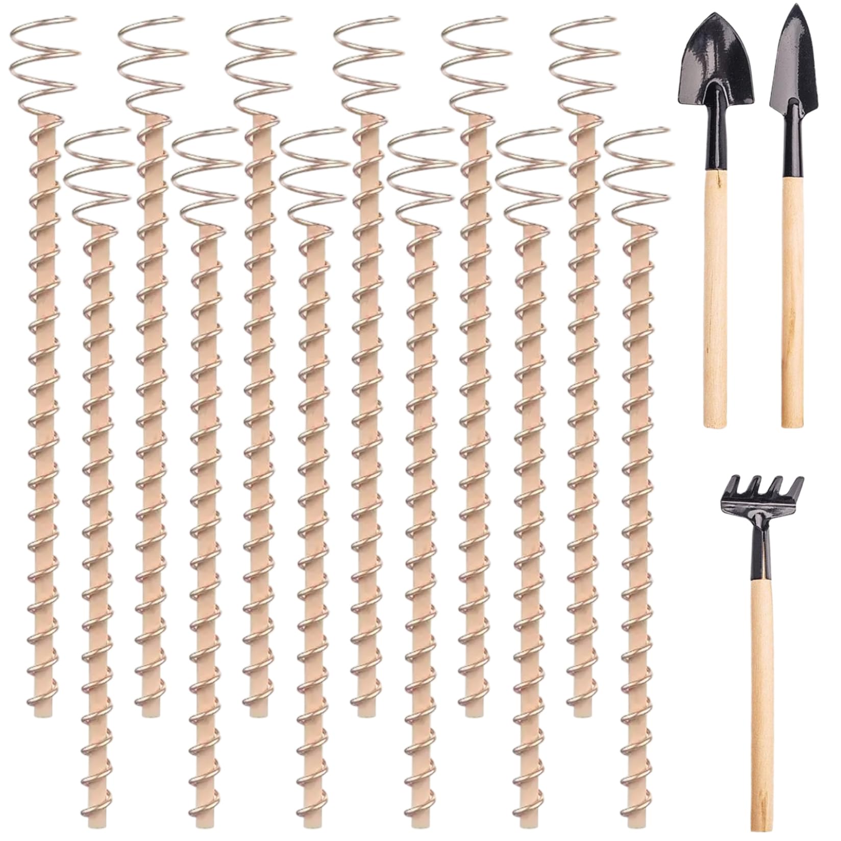 Electroculture Copper Antenna 10PCS, Copper Coil Wooden Garden Stakes with 3 Garden Shovels for Growth of Plants Fruits Vegetables