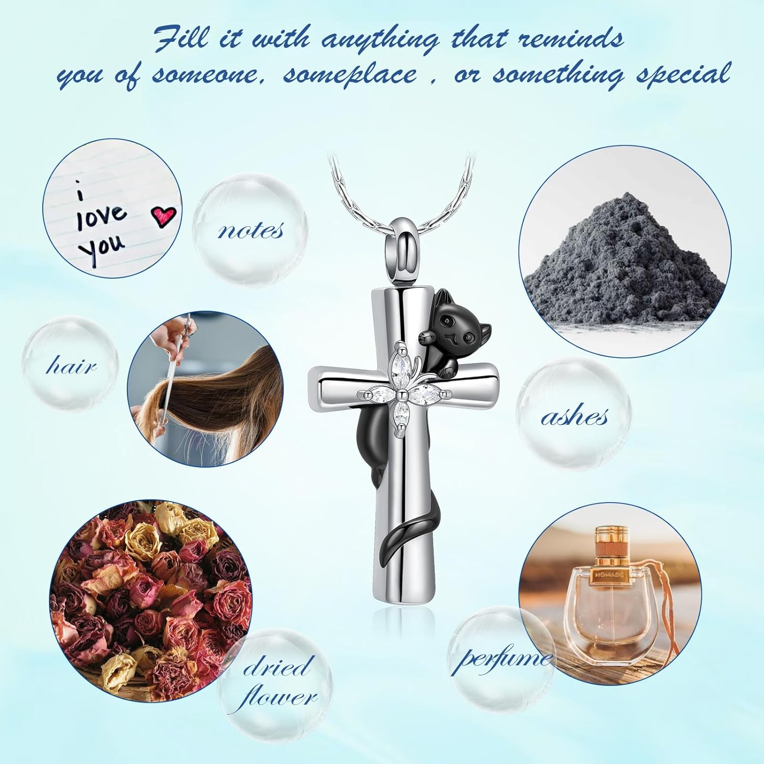 Cross Urn Necklaces for Men Women Cat Butterfly Cremation Jewelry for Ashes Stainless Steel Pet Memorial Ashes Pendant Keepsakes Jewelry - Image 4
