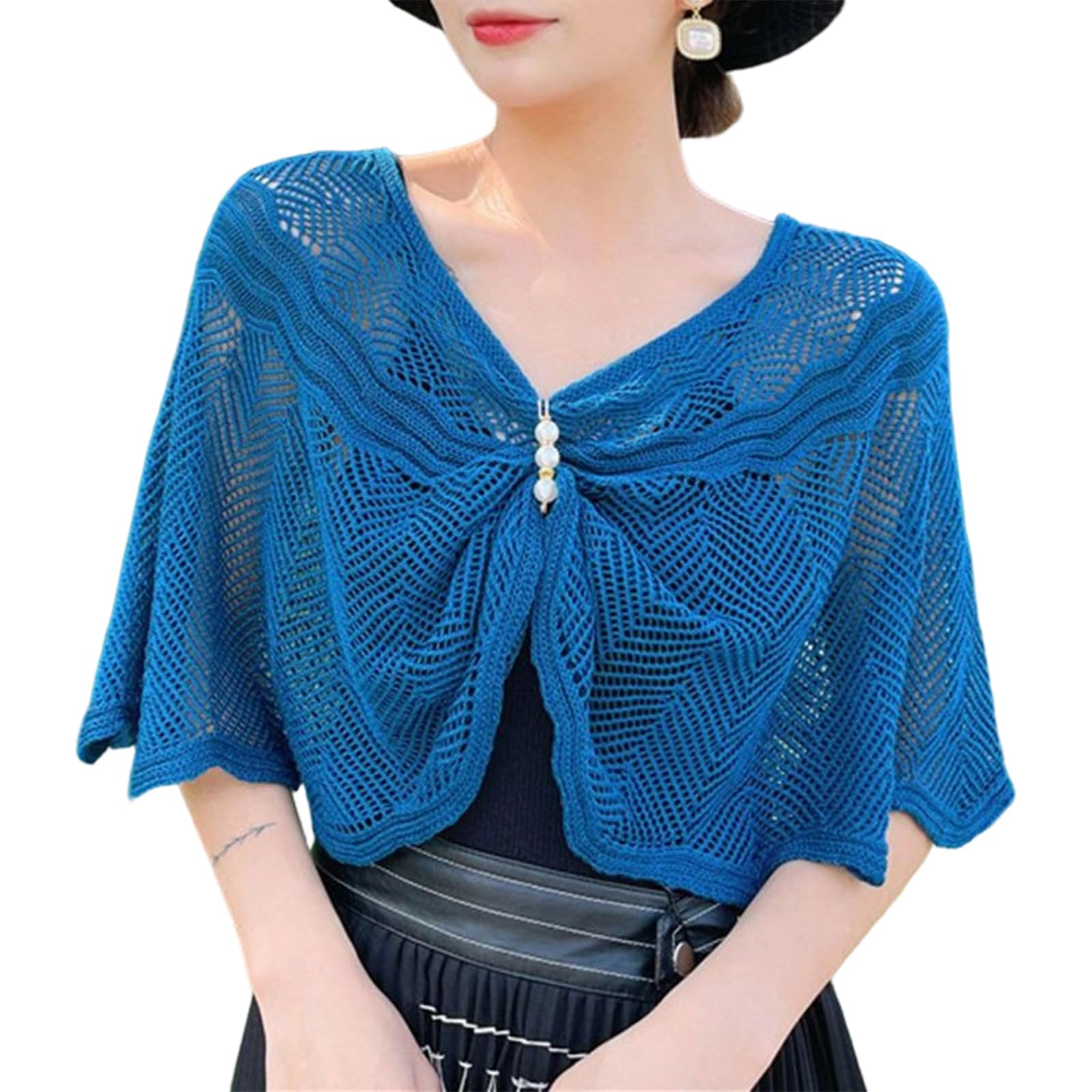 MICFENY Multiuse Knitted Shawl Wrap With Delicate Cutout Design Easy Wear Shoulder Cover Decorative Collar For Daily Outfit