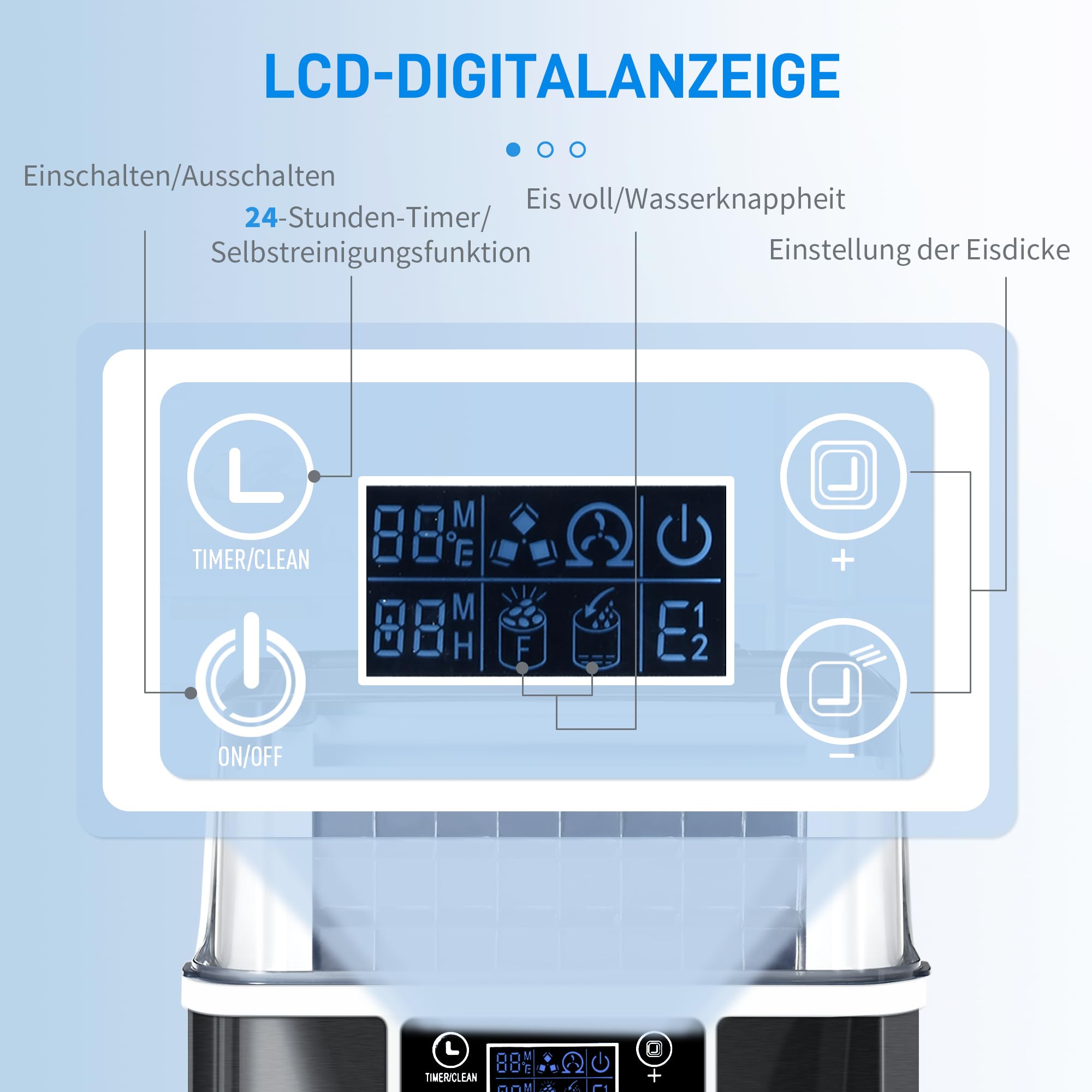 HOMCOM Máquina para hacer hielo 20 kg/24h 2.3 L Máquina para hacer cubitos de hielo con 3,2 L Depósito de agua Display Ice Cube Maker Machine - Máquina expendedora de hielo Autolimpieza Negro 25,2 x