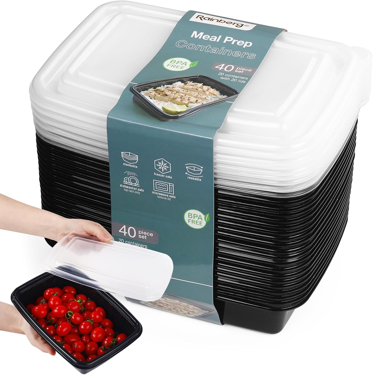 Rainberg 10PK Meal Prep Containers 1 Compartment, BPA Free Reusable
