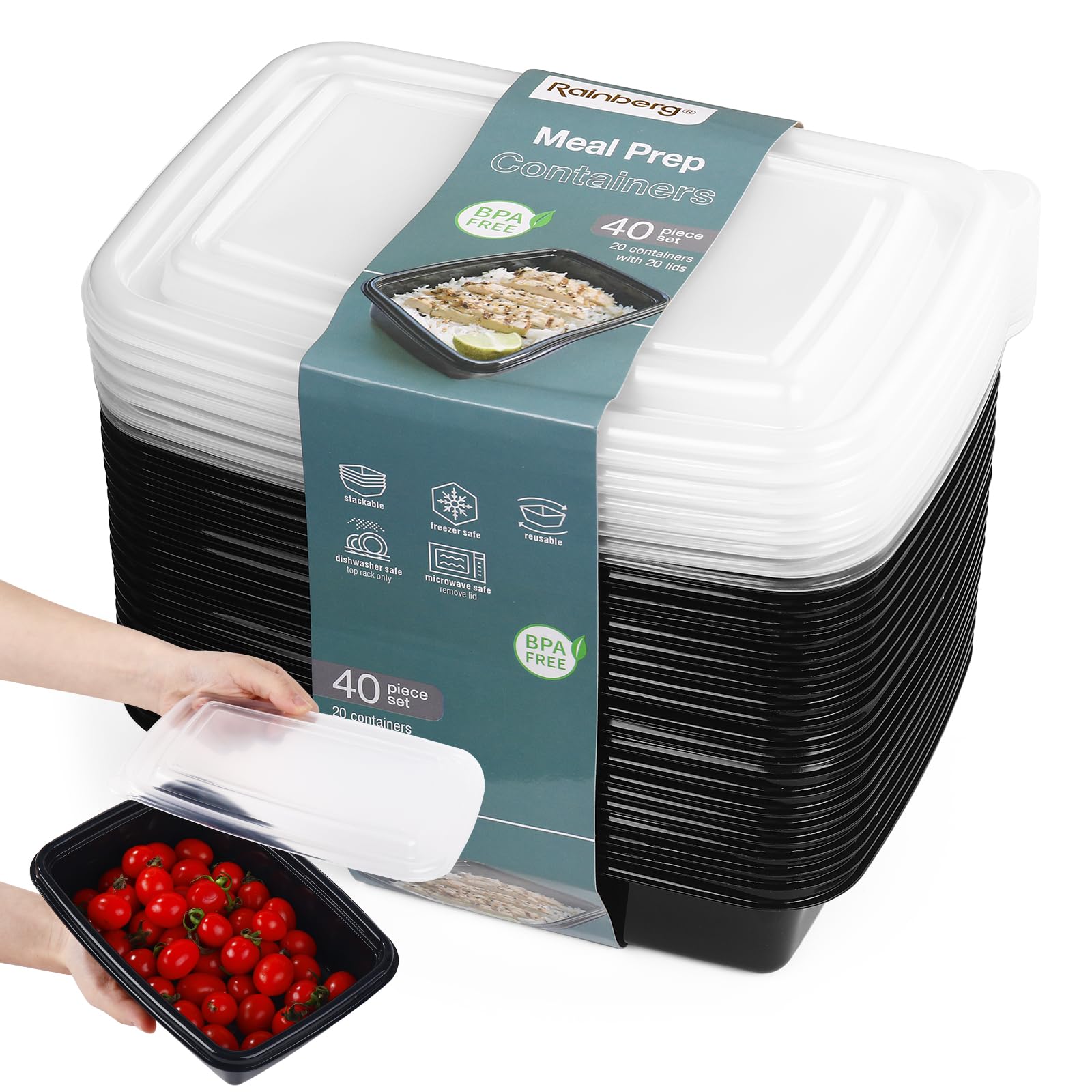 Rainberg 20PK Meal Prep Containers 1 Compartment, BPA Free Reusable ...