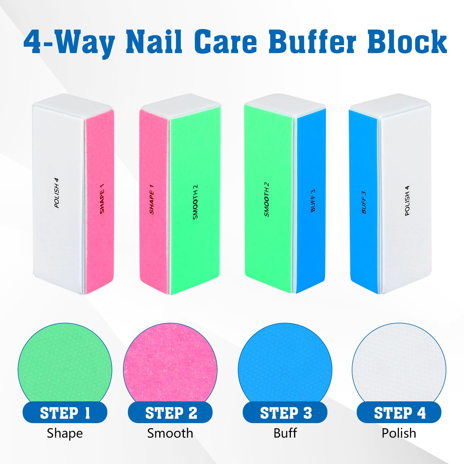 JSRQT 6 Piezas Lima de Uñas Bloque Pulidor 4 Caras con Grano 120/240/600/3000 para Dar Forma, Alisar y Brillar Uñas, Pulidor Reutilizable para Uñas Naturales y Acrílicas - 4