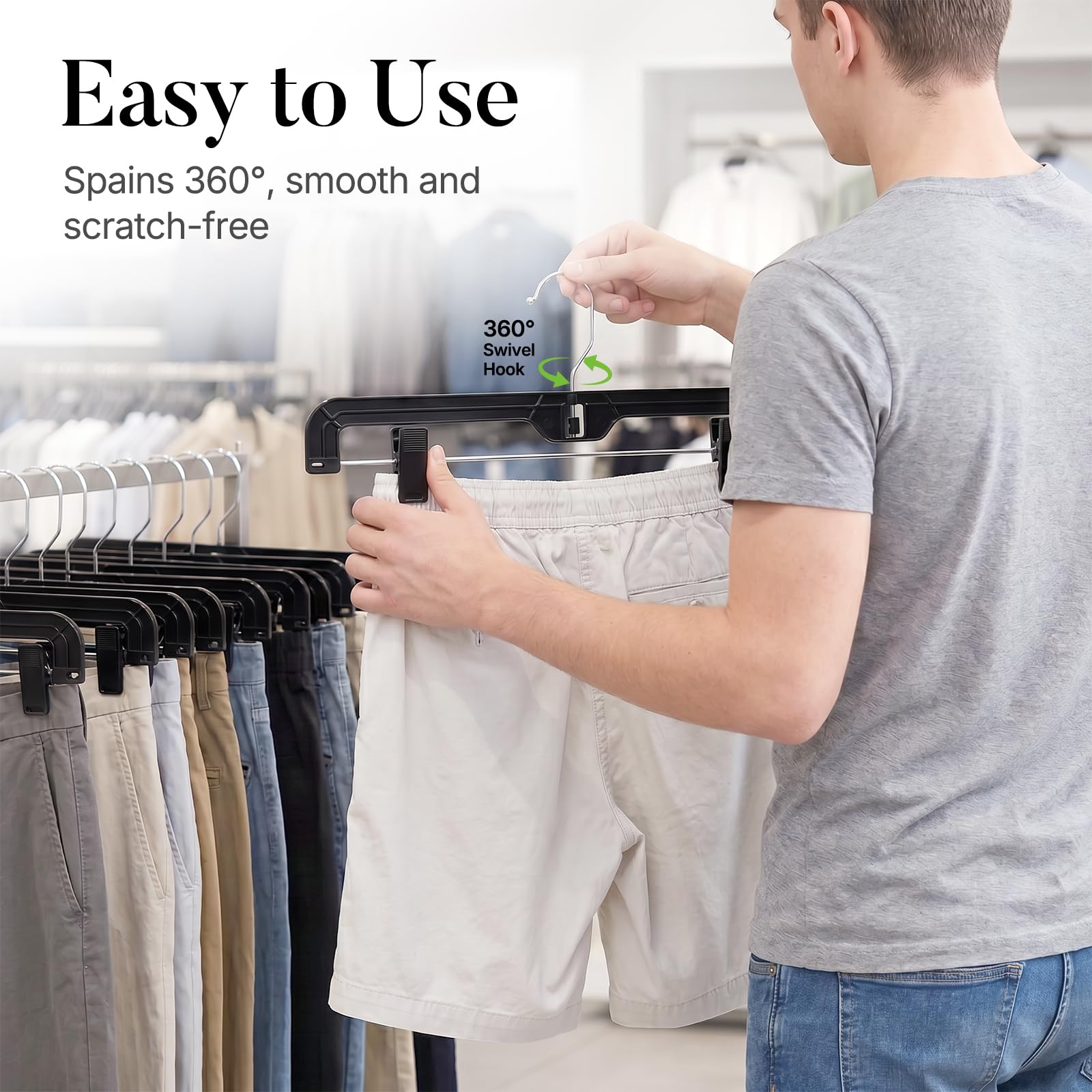 HOUSE DAY Appendini per pantaloni neri con clip, 12 pezzi, ciondoli a forma di gonna in plastica per donna, ganci a clip da 35 cm per pantaloni, gonne, jeans, pantaloncini e leggings, con gancio