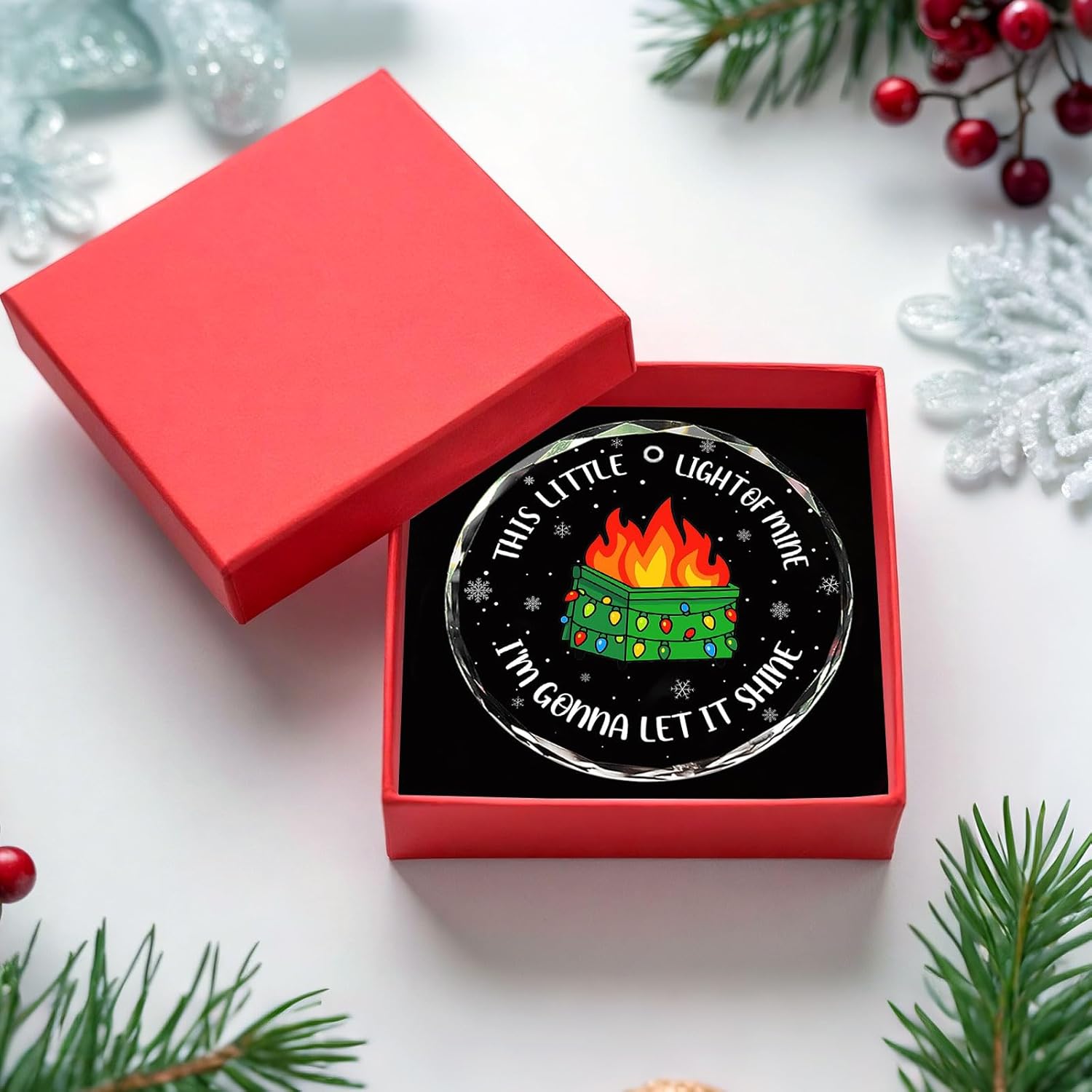 This Little Light of Mine Funny Dumpster Fire Glass Ornament – Double-Sided UV Printed Round Xmas Tree Decoration 2025, Hilarious for Friends, Coworkers, or White Elephant Exchange - Image 7