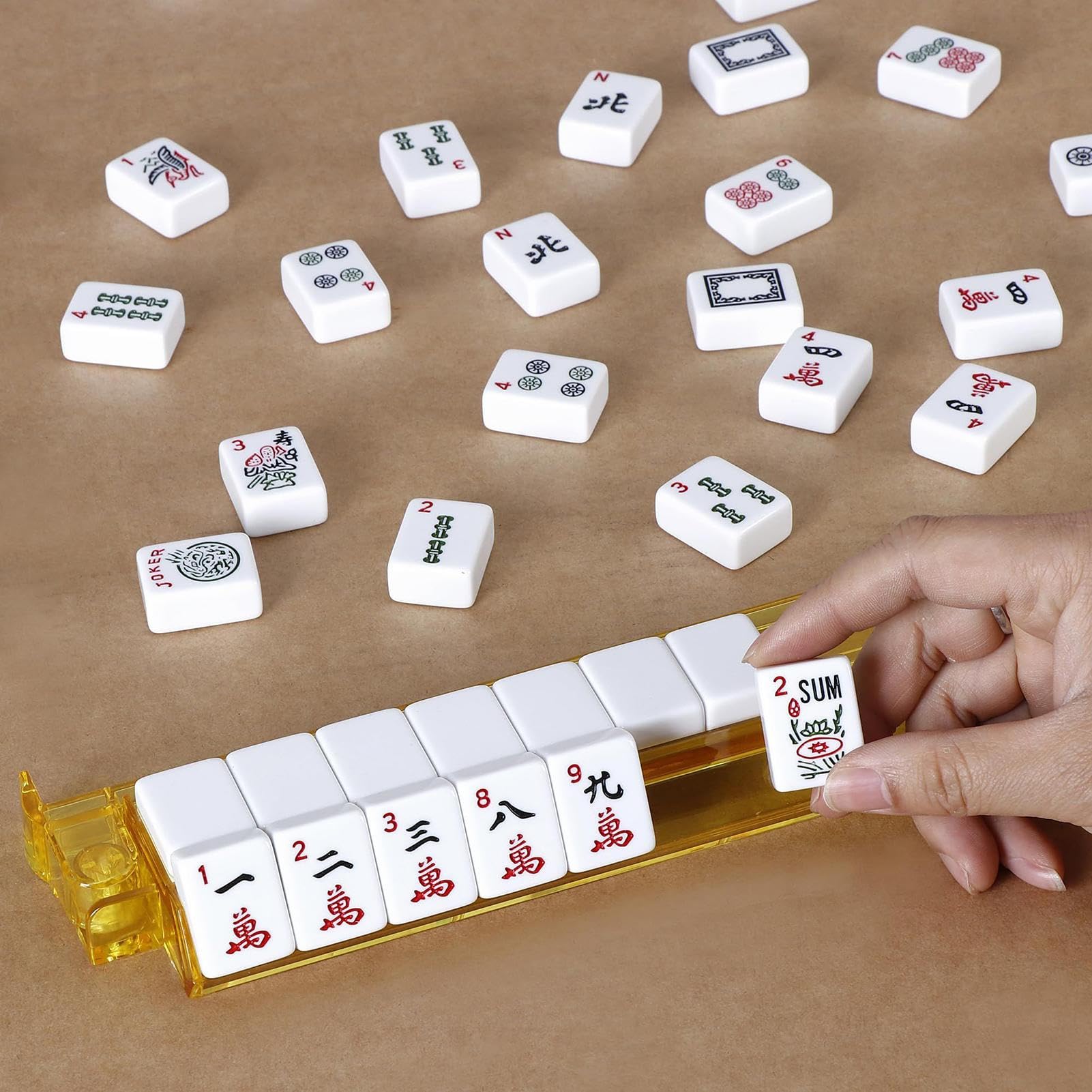 Zestaw Mahjong US Piękny Przenośny Mah Jongg Z Linijkami I Kośćmi Do Gry | Klasyczny Zestaw Gier Planszowych Mahjong Dla seniorów, początkujących, dorosłych, do nauki i w domu