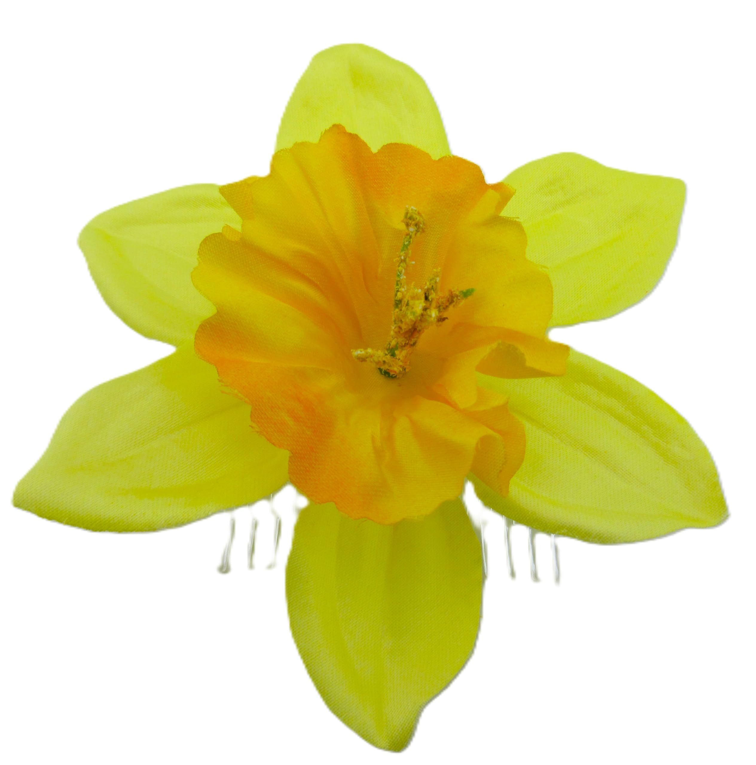 5" Yellow & Orange Daffodil Silk Flower Hair Clip